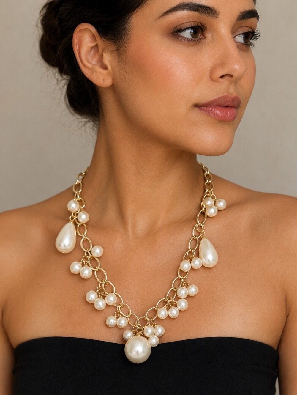 3/$30 Goldtone Faux Pearl Bauble Cha Cha Bridal Necklace